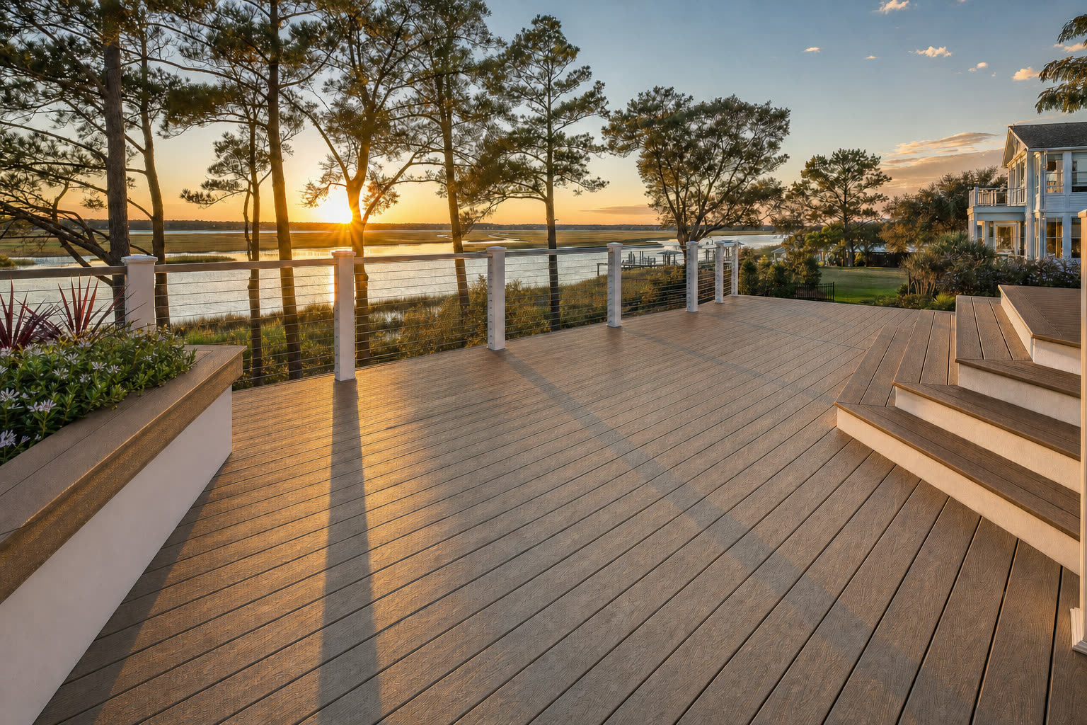 A composite deck shown in Trex Select Saddle Brown
