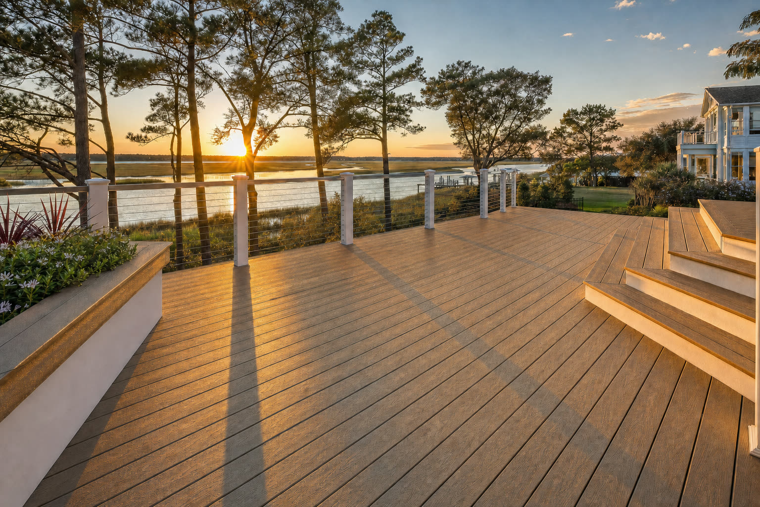 A composite deck shown in Trex Tiki Torch
